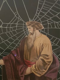 Image 4 of "Moses viewing the promised land" 1800's bible page with preserved spider web 