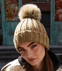 Image 1 of Faux Fur Pom Pom Chunky Beanie