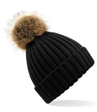 Image 3 of Faux Fur Pom Pom Chunky Beanie