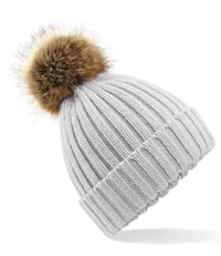 Image 4 of Faux Fur Pom Pom Chunky Beanie