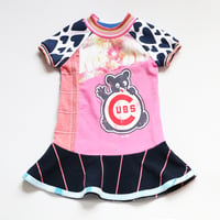 Image 2 of let's go cubbies 3T short sleeve dress courtneycourtney pink hearts navy blue chicago cubs wrigley
