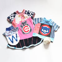 Image 3 of let's go cubbies 3T short sleeve dress courtneycourtney pink hearts navy blue chicago cubs wrigley
