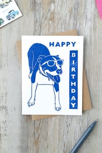Image 1 of Happy Birthday Cool Dog Linocut Card