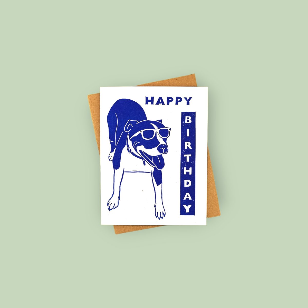 Happy Birthday Cool Dog Linocut Card1