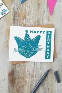 Image 1 of Happy Birthday Cat Linocut Card