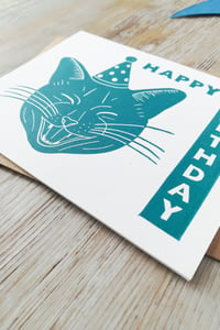 Image 2 of Happy Birthday Cat Linocut Card