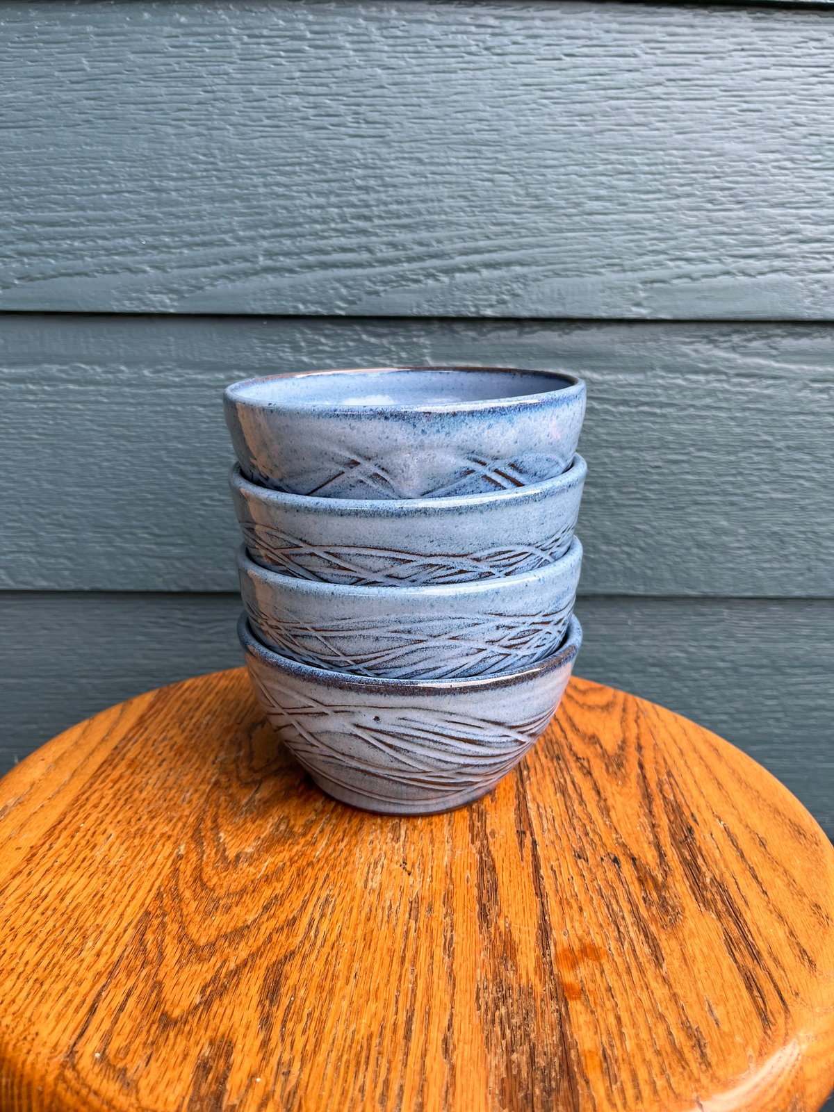 Image of Set of dessert bowls, blue glaze, 4 total. 