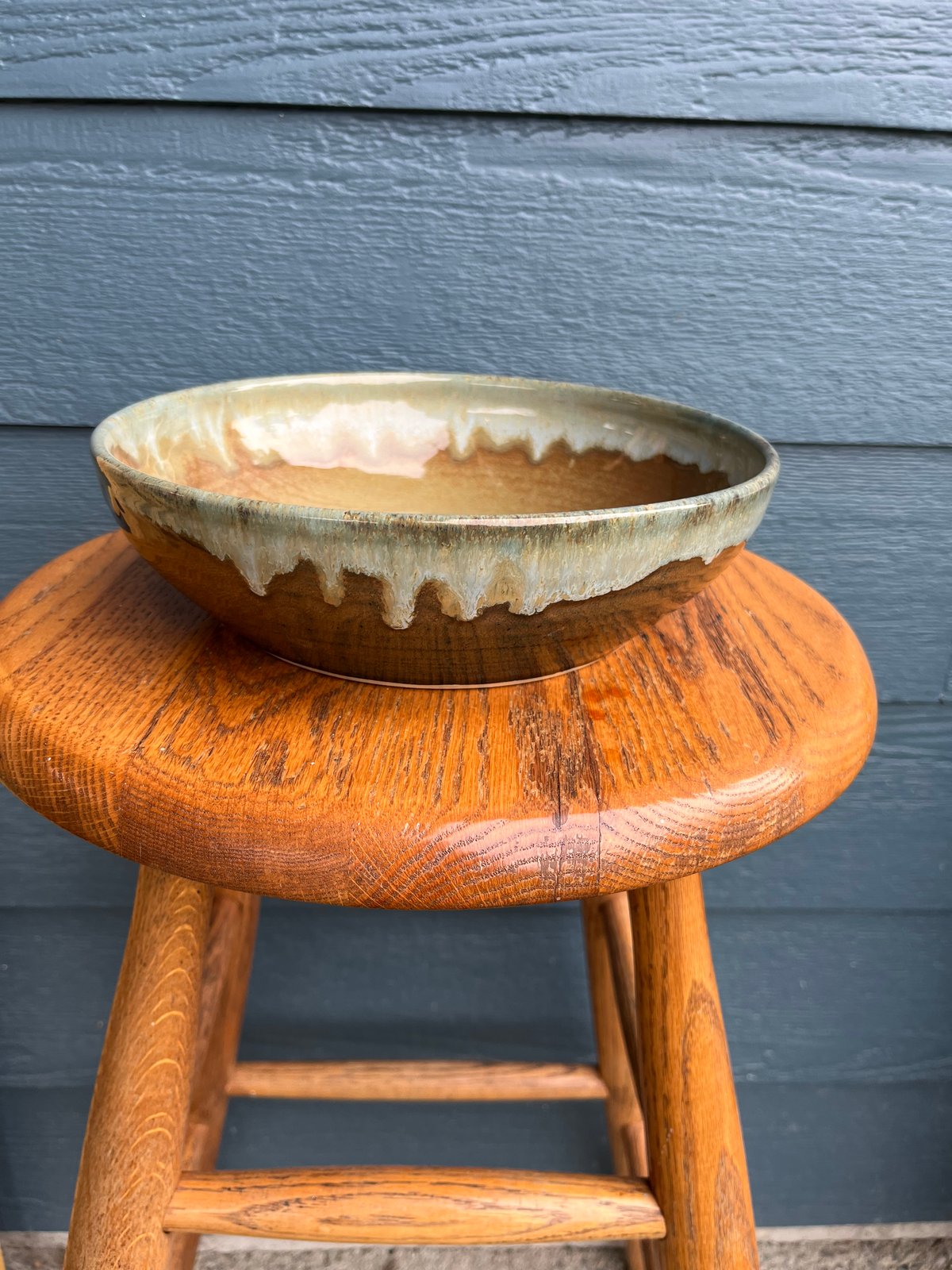 Image of Wide bowl, lower height. Fabulous glaze melt around the rim. 