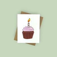 Image 1 of Happy Birthday Cupcake Linocut Card