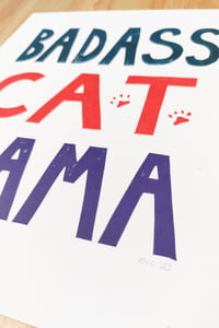 Image 3 of Badass Cat Mama Original Linocut 