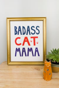 Image 1 of Badass Cat Mama Original Linocut 
