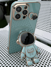 Image 2 of Tpu Shockproof Solid Color Plating Love & Astronaut Design Phone Case For iPhone 15 Pro Max