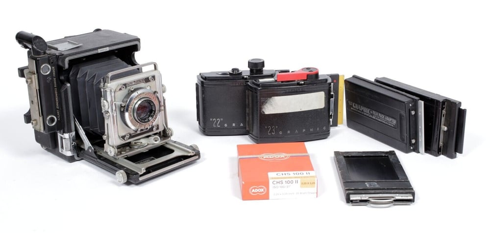 Image of Graflex Speed Graphic 6X9 Camera w/ 101mm lens + 6X6 6X7 roll film holders +MORE (#9357)