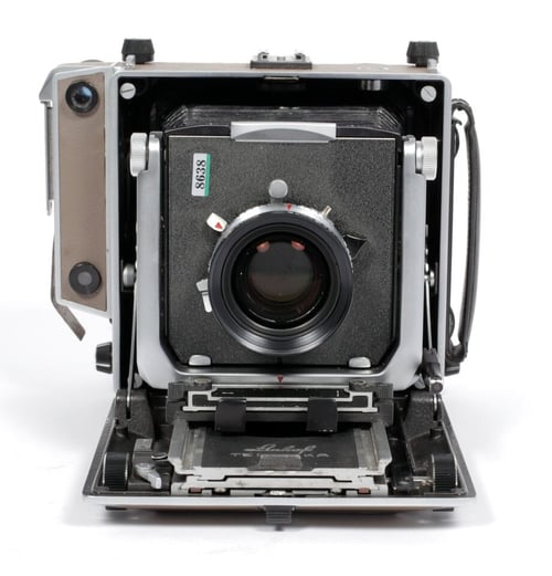 Image of Linhof Technika V 4X5 camera w/ 150mm + 90mm Lenses + film + holders + fresnel (#8638)