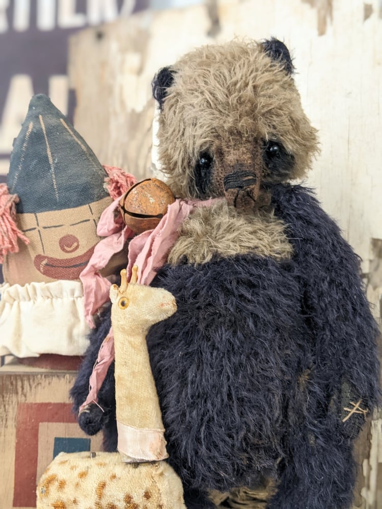 Image of 11.5"  BiGGY size -Vintage Black & Old Cream Mohair PANDA Teddy Bear  by Whendi's Bears.