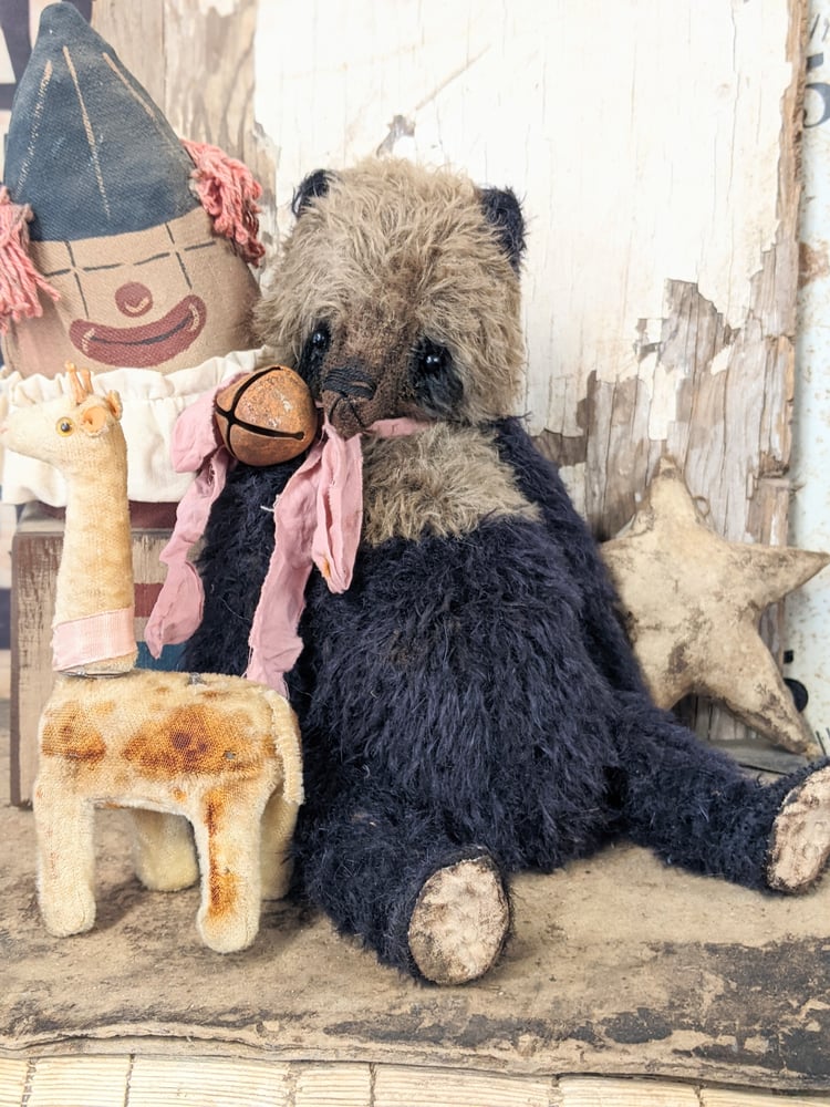 Image of 11.5"  BiGGY size -Vintage Black & Old Cream Mohair PANDA Teddy Bear  by Whendi's Bears.