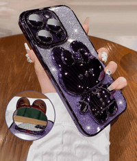 Metallic Plating Rabbit Design Phone Case With Makeup Mirror & Kickstand For iPhone 