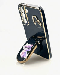 Image 1 of Cute Cat Shaped Phone Holder & Solid Color Plating Phone Case Compatible With Galaxy
