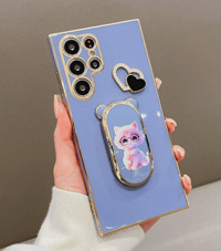 Image 2 of Cute Cat Shaped Phone Holder & Solid Color Plating Phone Case Compatible With Galaxy