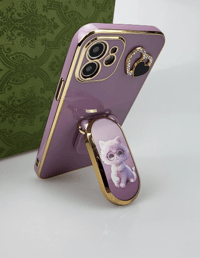 Image 3 of Cute Cat Shaped Phone Holder & Solid Color Plating Phone Case Compatible With Galaxy