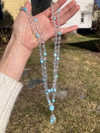 Image 5 of Dominican Larimar and Crystal Quartz Mala, Larimar 108 Bead Hand Knotted Gemstone Necklace