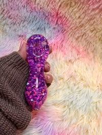 Image 3 of Cute Girly Pink And Purple Freezable Glitter Glass Pipe  