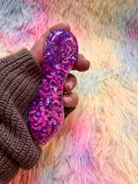 Image 5 of Cute Girly Pink And Purple Freezable Glitter Glass Pipe  