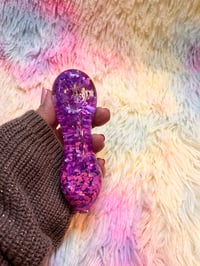 Image 6 of Cute Girly Pink And Purple Freezable Glitter Glass Pipe  