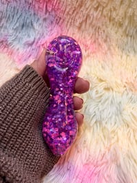 Image 13 of Cute Girly Pink And Purple Freezable Glitter Glass Pipe  