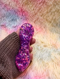 Image 14 of Cute Girly Pink And Purple Freezable Glitter Glass Pipe  