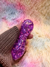 Image 15 of Cute Girly Pink And Purple Freezable Glitter Glass Pipe  