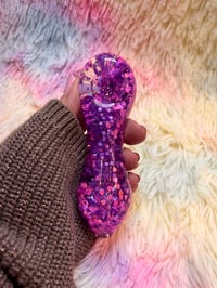 Image 21 of Cute Girly Pink And Purple Freezable Glitter Glass Pipe  