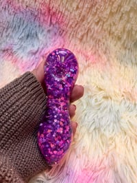 Image 1 of Cute Girly Pink And Purple Freezable Glitter Glass Pipe  