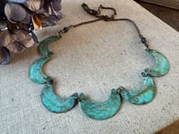 Image 4 of Cescent moon garland necklace / Verdigris patina/n26