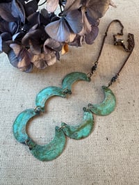 Image 9 of Cescent moon garland necklace / Verdigris patina/n26