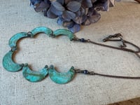 Image 3 of Cescent moon garland necklace / Verdigris patina/n26