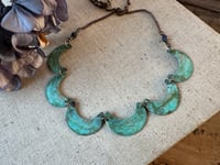 Image 15 of Cescent moon garland necklace / Verdigris patina/n26