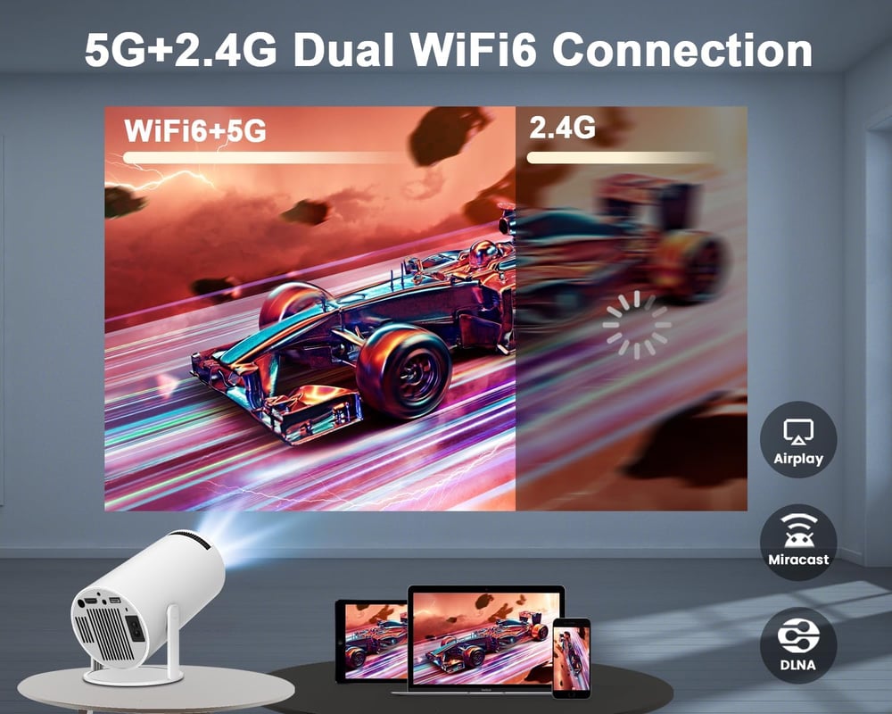 MSL Mini Projector 4K 1080P Support, Portable Projector WiFi6 BT 5.0 Android 11