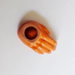 Image of Vintage 1980s French design hand shaped orange ceramic ashtray / decor object