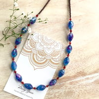 Image 3 of Blue and Red Speckled Teardrop Glass Beaded Choker Necklace