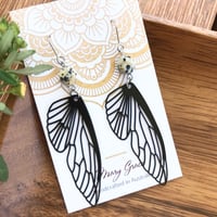 Image 2 of Black Butterfly Wing Earrings with Gemstone Beads