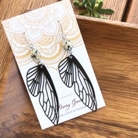 Image 4 of Black Butterfly Wing Earrings with Gemstone Beads
