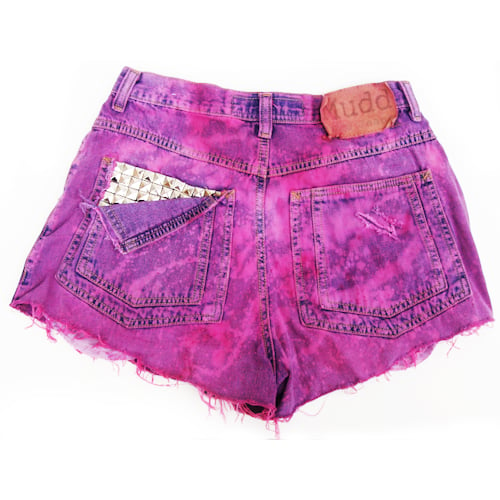 ILLOGIC — Pink Splotch Studded Jean Shorts