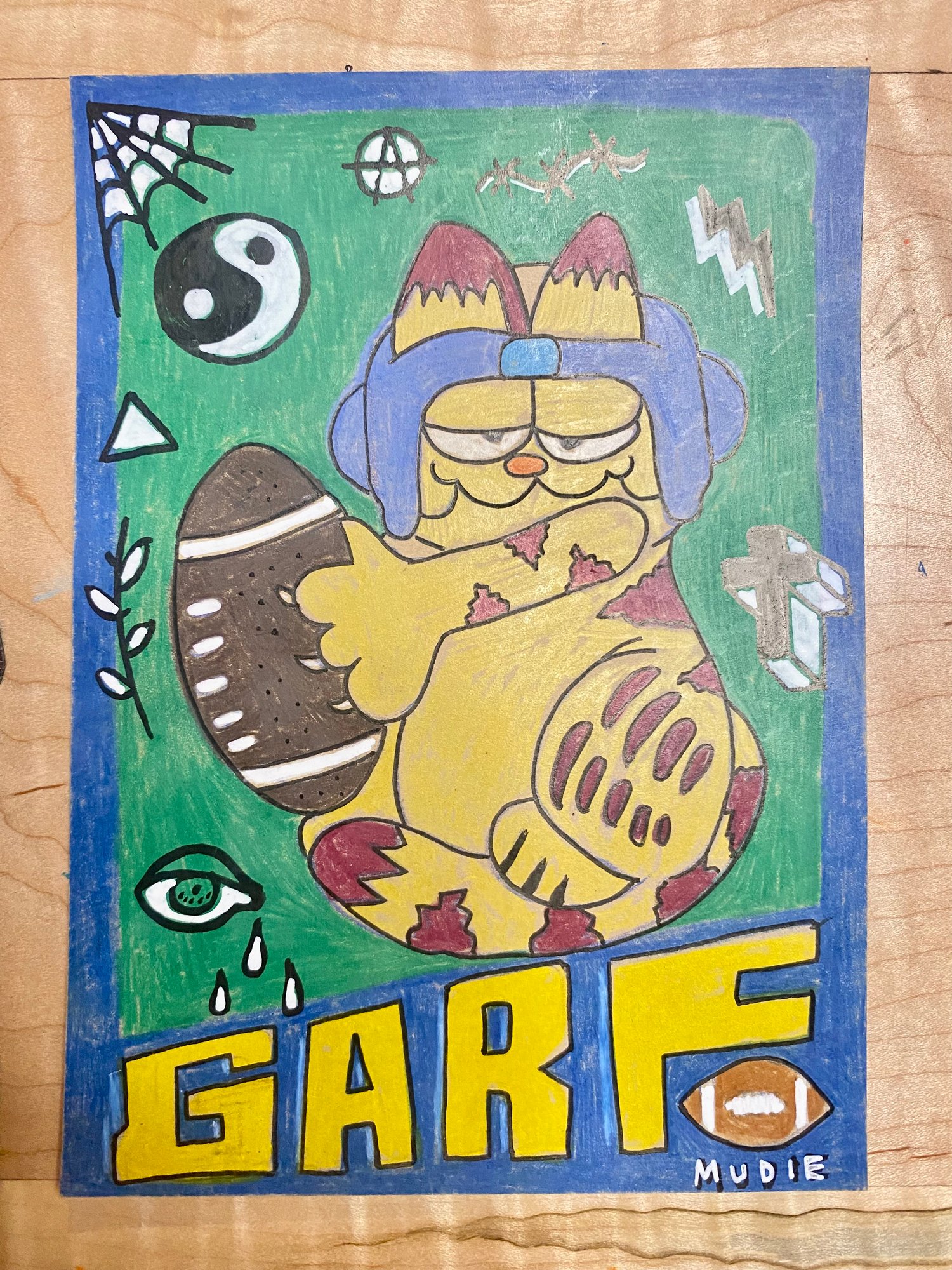 Image of " Garfield Football " artwork original 5 x 7''