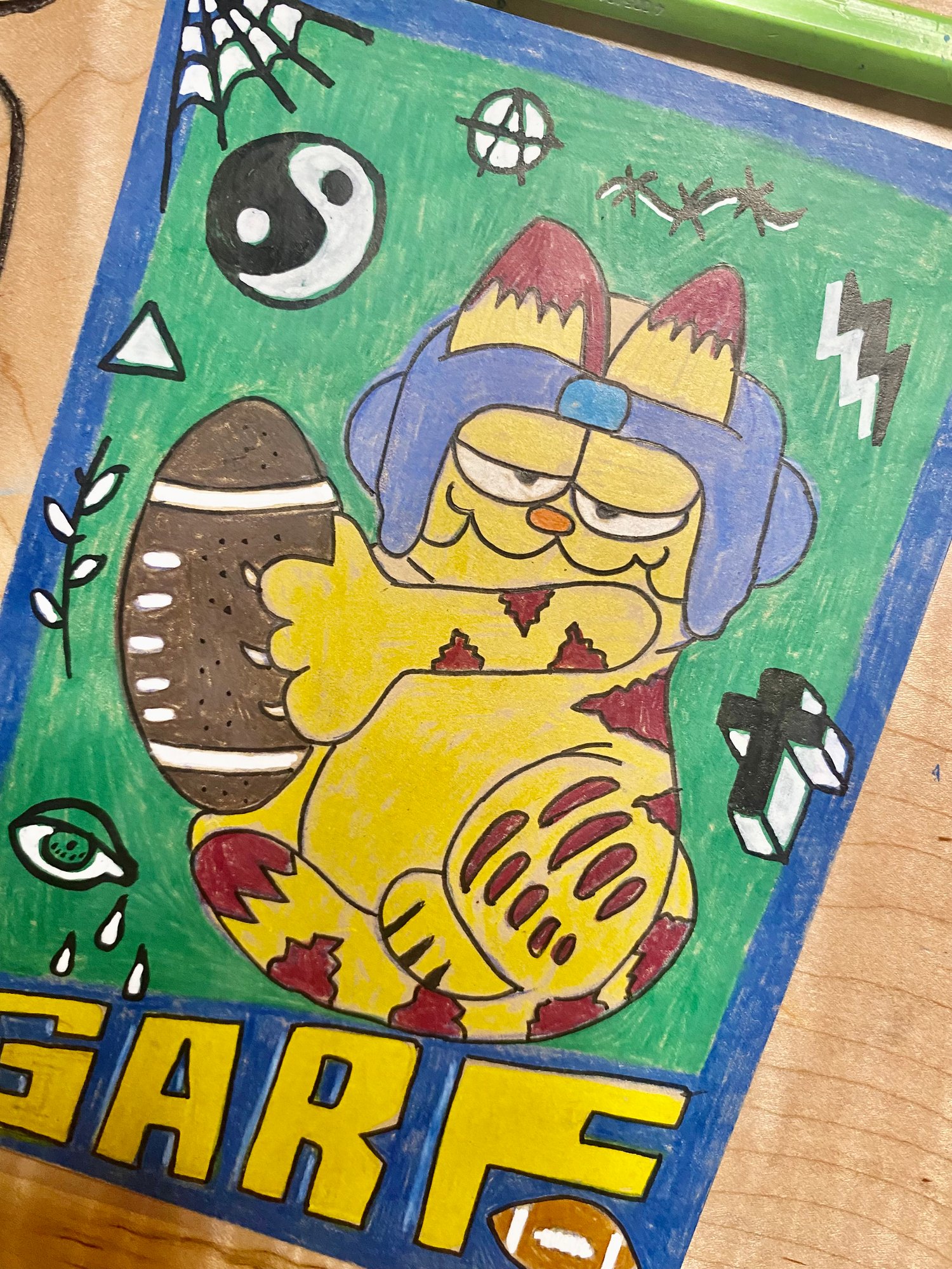 Image of " Garfield Football " artwork original 5 x 7''