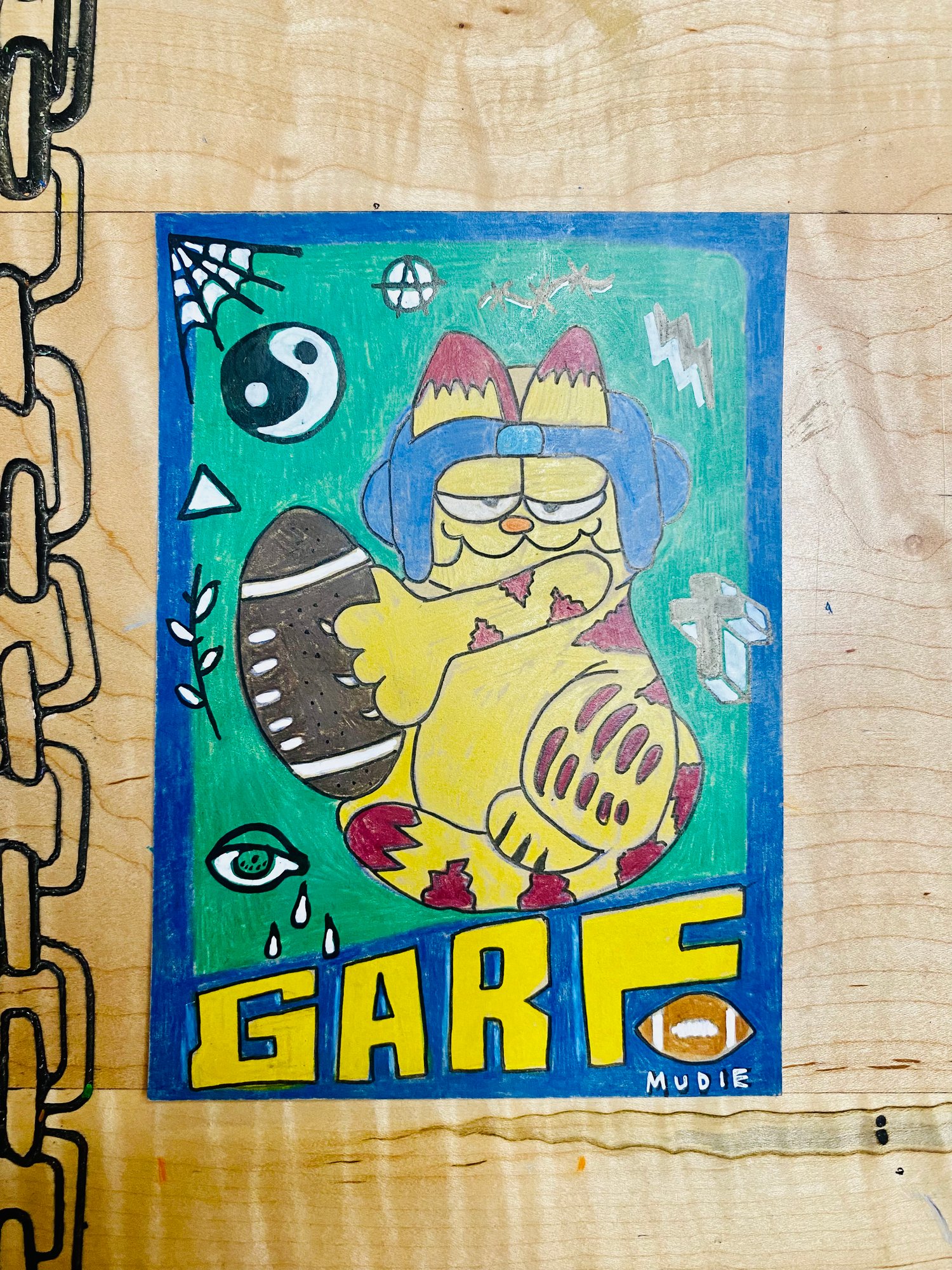 Image of " Garfield Football " artwork original 5 x 7''