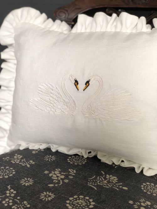 Image of Embroidered Swan Cushion