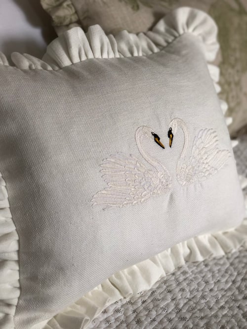 Image of Embroidered Swan Cushion
