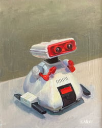 Image 1 of Cute Robot Oil Painting (8x10”) with Black Floater Frame
