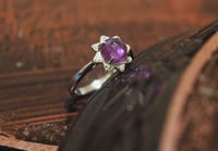 Image 1 of Amethyst Rose Cut Round Cabochon Sunburst Ring | Size 7 Ring